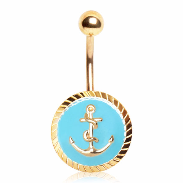 Gold Plated Blue Anchor Seal Navel Ring-WildKlass Jewelry
