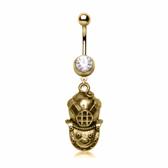 Gold Plated Antique Diver Helmet Navel Ring-WildKlass Jewelry