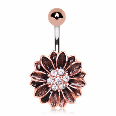 Antique Rose Gold Plated Floral Navel Ring-WildKlass Jewelry