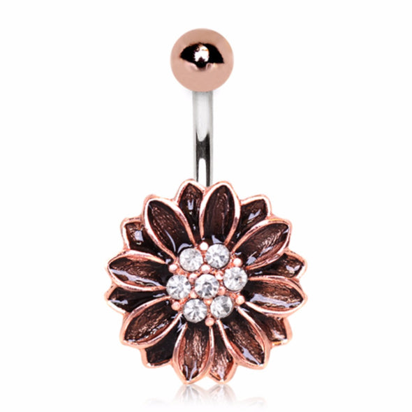 Antique Rose Gold Plated Floral Navel Ring-WildKlass Jewelry