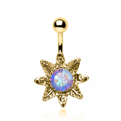 Gold Plated Aurora Borealis Wild Flower Navel Ring-WildKlass Jewelry