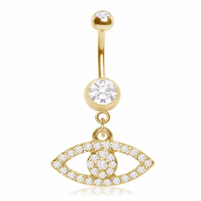 Gold Plated Multi-CZ Seeing Eye Navel Ring-WildKlass Jewelry