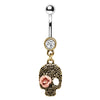 Gold Plated Pink Rose Skull Dangle WildKlass Navel Ring-WildKlass Jewelry