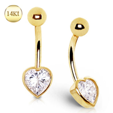 14Kt Yellow Gold Navel Ring with Heart Gem-WildKlass Jewelry