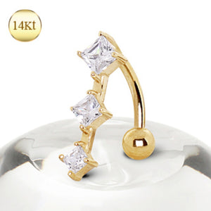 14Kt Yellow Gold Navel Ring with 3 Vertical Gems-WildKlass Jewelry