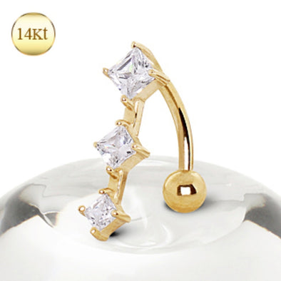 14Kt Yellow Gold Navel Ring with 3 Vertical Gems-WildKlass Jewelry