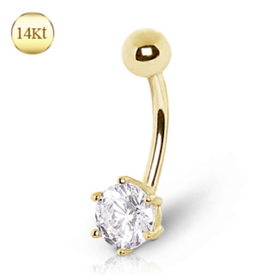 14Kt Yellow Gold Navel Ring with Round Gem-WildKlass Jewelry