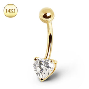 14Kt Yellow Gold Navel Ring with Heart Gem Prong Setting-WildKlass Jewelry