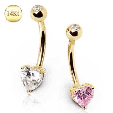 14Kt Gold Navel Ring with Prong Set Heart CZ-WildKlass Jewelry
