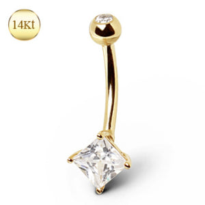 14Kt Yellow Gold Navel Ring with Square Gem-WildKlass Jewelry