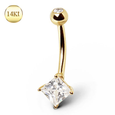 14Kt Yellow Gold Navel Ring with Square Gem-WildKlass Jewelry
