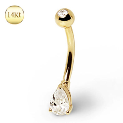 14Kt Yellow Gold Navel Ring with Tear Drop Gem-WildKlass Jewelry
