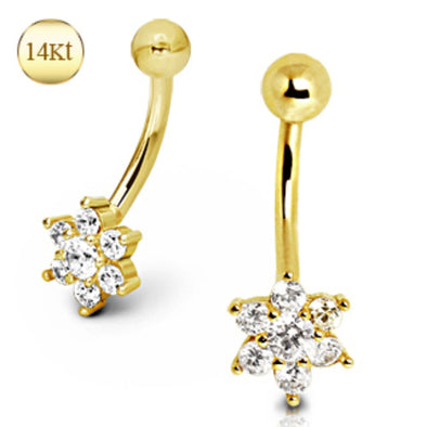14Kt Yellow Gold Navel Ring with Flower Shaped Multi Gems-WildKlass Jewelry