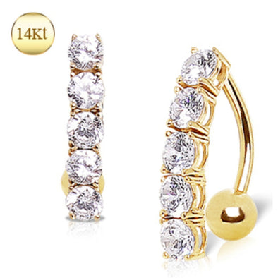 14Kt Yellow Gold Navel Ring with Top Down 5 Round Gems-WildKlass Jewelry