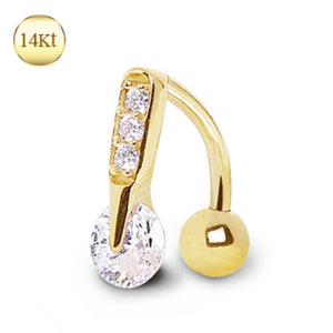 14Kt Yellow Gold Navel Ring with Top Down Multi Round Gems-WildKlass Jewelry