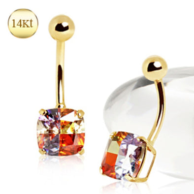 14Kt Yellow Gold Navel Ring with Miracle Cubic-WildKlass Jewelry