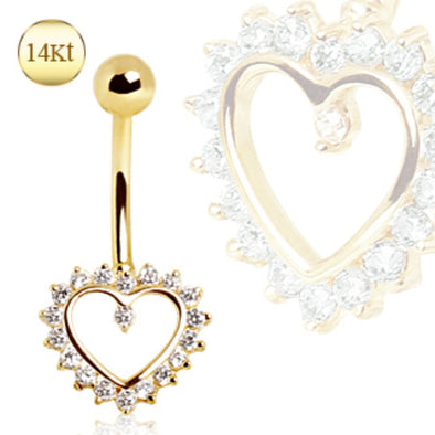 14Kt Yellow Gold Navel Ring with Heart-WildKlass Jewelry