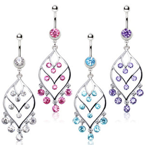 316L Surgical Steel Navel Ring with Fancy Leaf Chandelier-WildKlass Jewelry