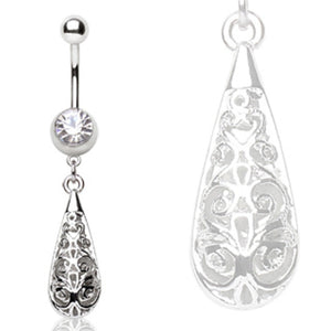 316L Surgical Steel Navel Ring with Water Drop Shaped Dangle-WildKlass Jewelry