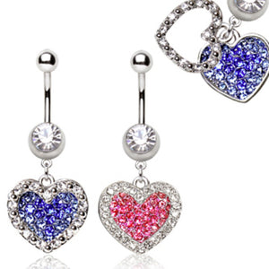 316L Surgical Steel Navel Ring with Covered Heart-WildKlass Jewelry