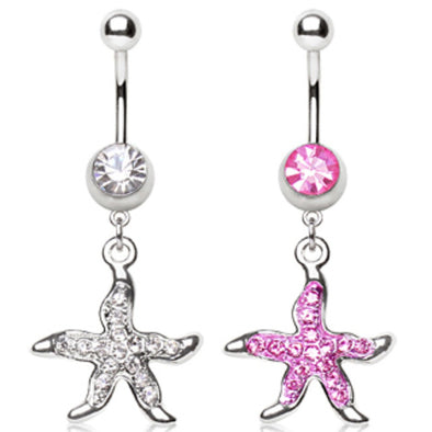 316L Surgical Steel Navel Ring with Starfish Dangle-WildKlass Jewelry
