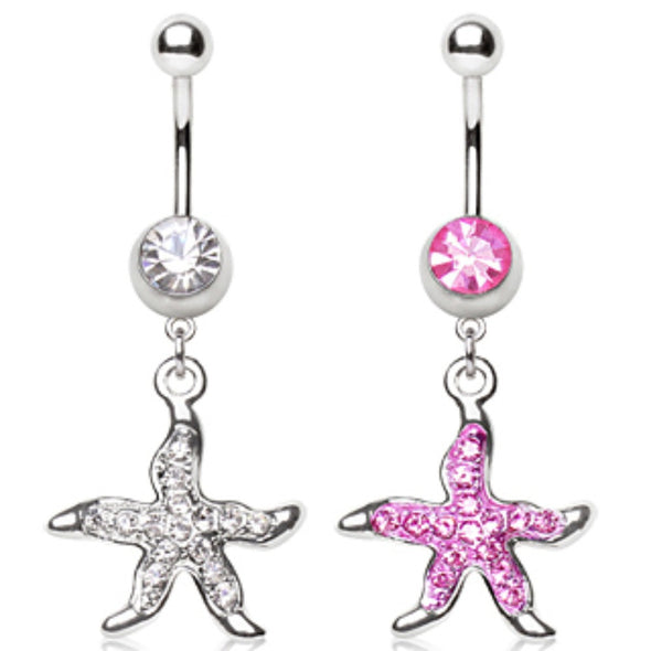 316L Surgical Steel Navel Ring with Starfish Dangle-WildKlass Jewelry