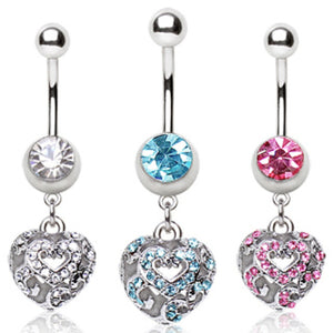316L Surgical Steel Navel Ring with Vacant Heart Dangle-WildKlass Jewelry