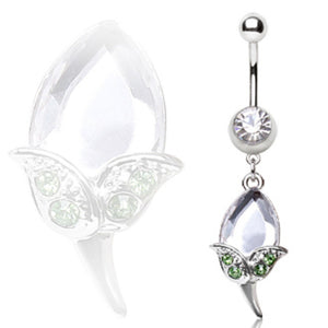 316L Surgical Steel Navel Ring with CZ Tulip Dangle-WildKlass Jewelry