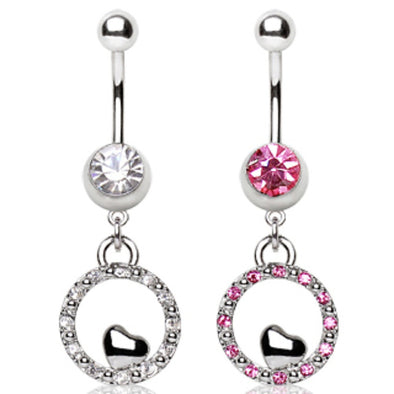 316L Surgical Steel Navel Ring with Bubble and Small Heart Shaped Dangle-WildKlass Jewelry