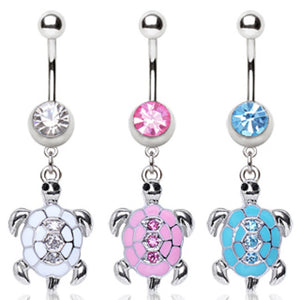 316L Surgical Steel Navel Ring with Turtle Shaped Dangle-WildKlass Jewelry