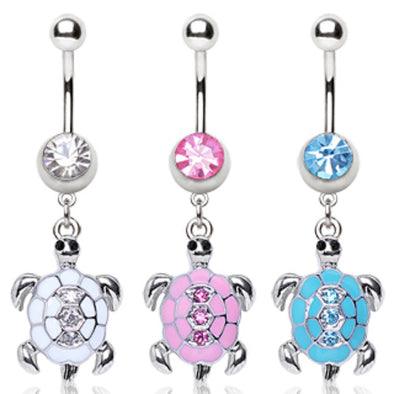 316L Surgical Steel Navel Ring with Turtle Shaped Dangle-WildKlass Jewelry