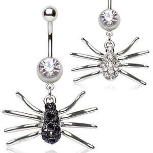 316L Surgical Steel Navel Ring with Spider Shaped Dangle-WildKlass Jewelry