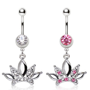 316L Surgical Steel Navel Ring with Diva Crown Shaped Dangle-WildKlass Jewelry