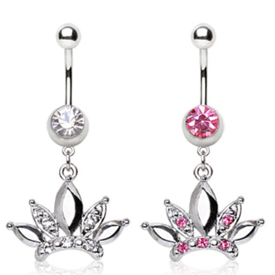 316L Surgical Steel Navel Ring with Diva Crown Shaped Dangle-WildKlass Jewelry