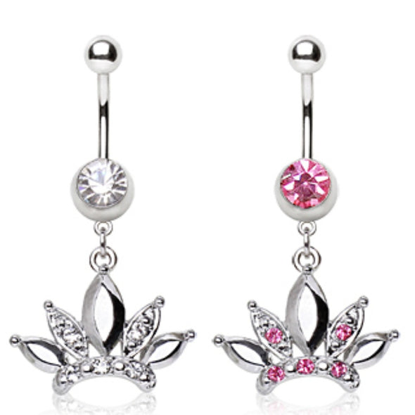 316L Surgical Steel Navel Ring with Diva Crown Shaped Dangle-WildKlass Jewelry