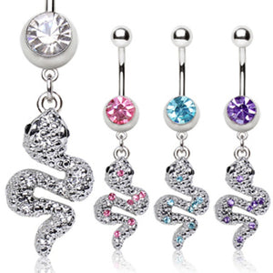 316L Surgical Steel Navel Ring with Snake Shaped Dangle-WildKlass Jewelry