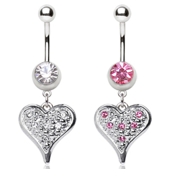 316L Surgical Steel Navel Ring with Heart Shaped Dangle-WildKlass Jewelry