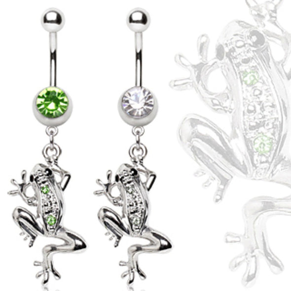 316L Surgical Steel Navel Ring with "Glass Frog" Dangle-WildKlass Jewelry