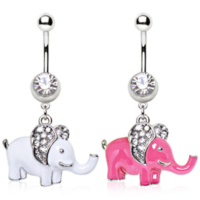 316L Surgical Steel Navel Ring with Elephant Dangle-WildKlass Jewelry