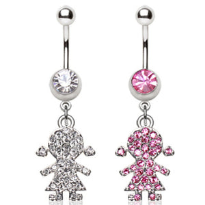 316L Surgical Steel Navel Ring with "Girl" Shaped Dangle-WildKlass Jewelry