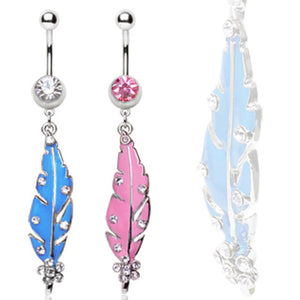 316L Surgical Steel Navel Ring with Feather Dangle-WildKlass Jewelry