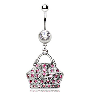 316L Surgical Steel Navel Ring with Hand Bag Dangle-WildKlass Jewelry