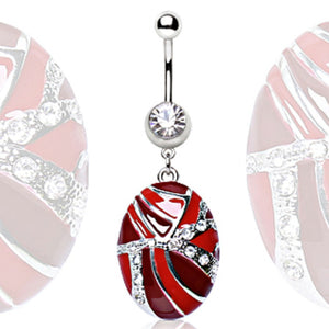 316L Surgical Steel Navel Ring with Oval Charm Dangle-WildKlass Jewelry