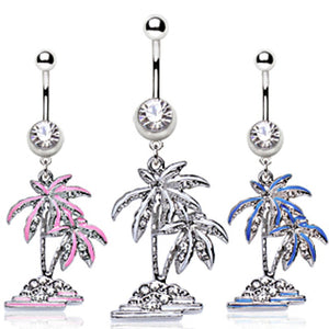316L Surgical Steel Coconut Trees Dangle Navel Ring-WildKlass Jewelry