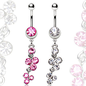 316L Surgical Steel Navel Ring with Cascading Multi Gem Dangle-WildKlass Jewelry