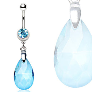 316L Surgical Steel Navel Ring with Extra Large Synthetic Gem Dangle-WildKlass Jewelry