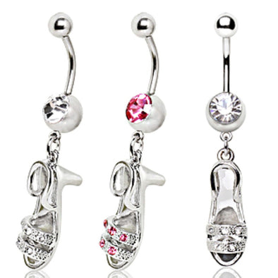 316L Surgical Steel Navel Ring with High Heel Dangle-WildKlass Jewelry