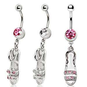 316L Surgical Steel Navel Ring with Sandal Dangle-WildKlass Jewelry