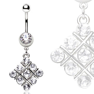 316L Surgical Steel Navel Ring with Cross Puzzle Shaped Gems Dangle-WildKlass Jewelry