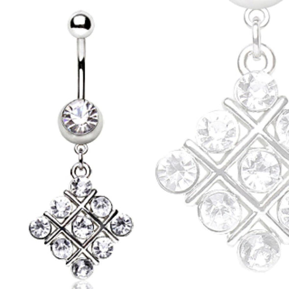 316L Surgical Steel Navel Ring with Cross Puzzle Shaped Gems Dangle-WildKlass Jewelry